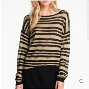 rag & bone Gansevoort Stripe Top Gold Black Stripe Shimmer Bateau neckline Sz S
